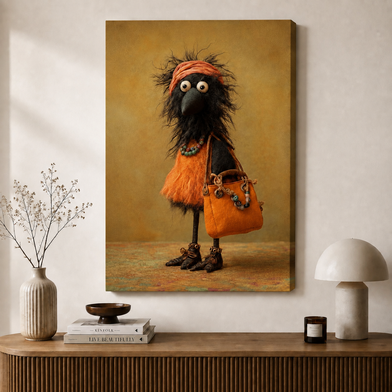 Boho Crow Orange Outfit Vintage Canvas Print