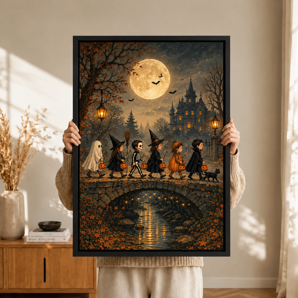 Gothic Halloween Moonlit Bridge Kids Canvas Art