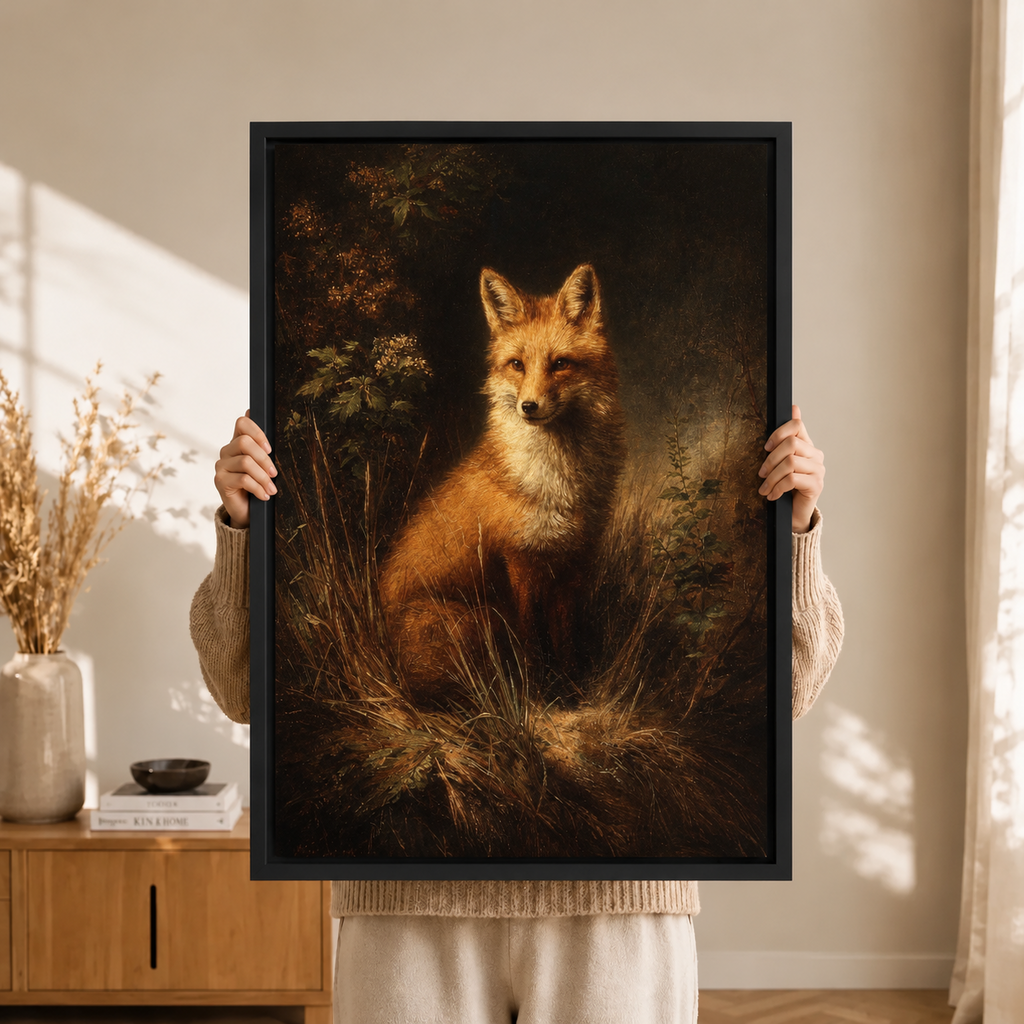 Woodland Red Fox Vintage Oil Canvas Wall Art