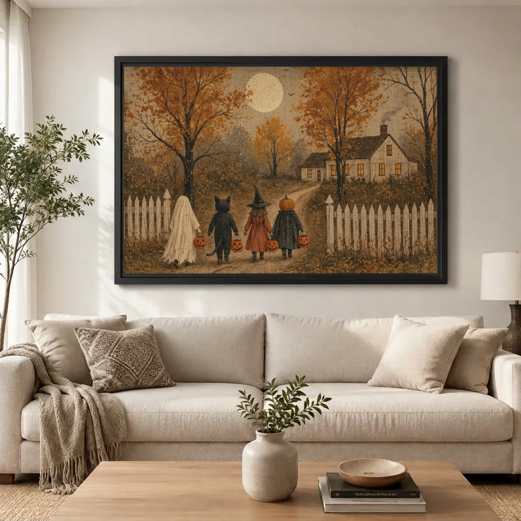 Primitive Folk Art Halloween Kids Farmhouse Canvas
