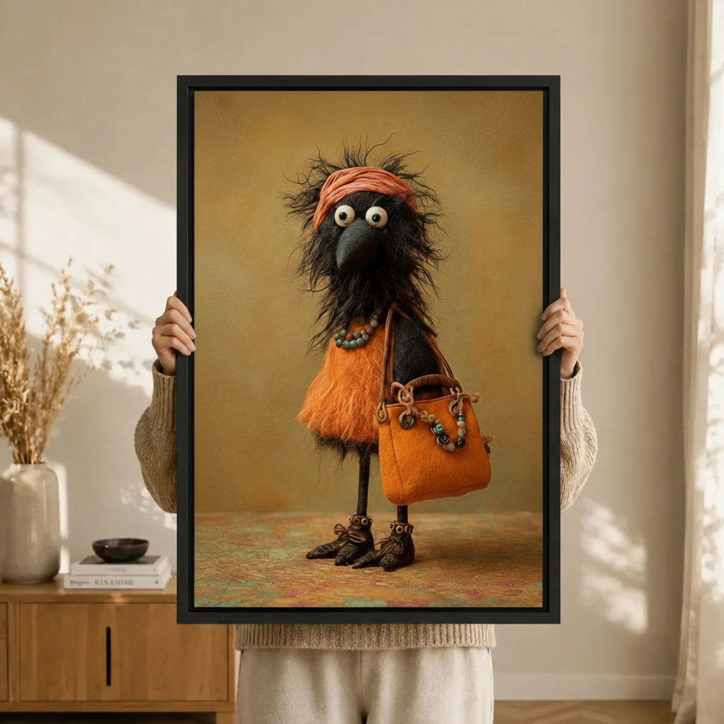 Boho Crow Orange Outfit Vintage Canvas Print