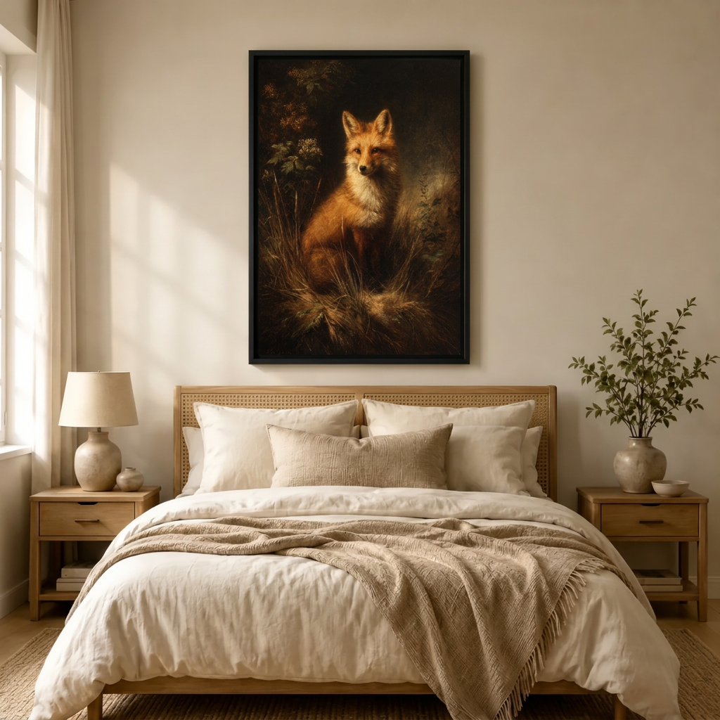 Woodland Red Fox Vintage Oil Canvas Wall Art