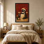 Christmas Penguin Champagne Vintage Oil Canvas Art