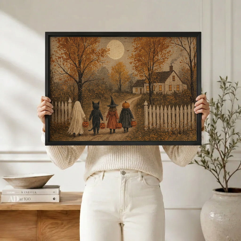 Primitive Folk Art Halloween Kids Farmhouse Canvas