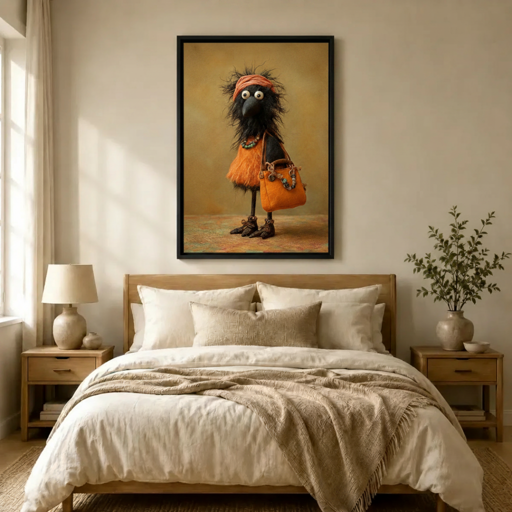 Boho Crow Orange Outfit Vintage Canvas Print