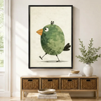 Cute Green Bird Minimalist Kids Wall Art Print