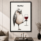 Grumpy Bird Wine Sketch Funny Canvas Print