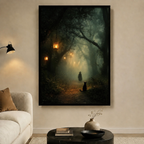 Witch & Black Cat Enchanted Forest Canvas Wall Art