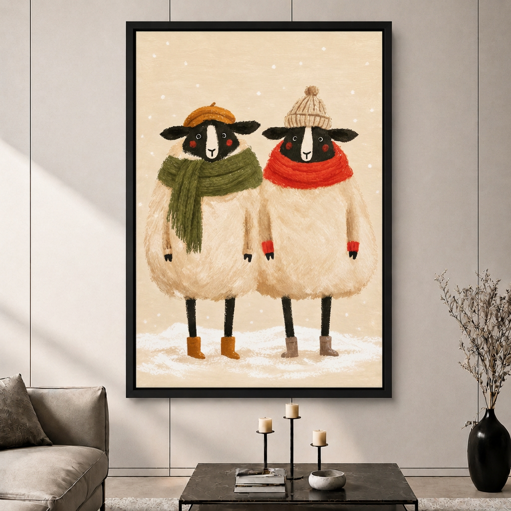 Winter Sheep Cozy Snowy Illustration Canvas Art