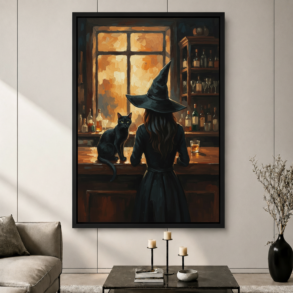 Gothic Witch Black Cat Bar Canvas Art