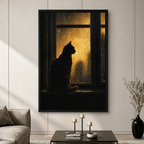 Moody Black Cat Rainy Window Canvas Art