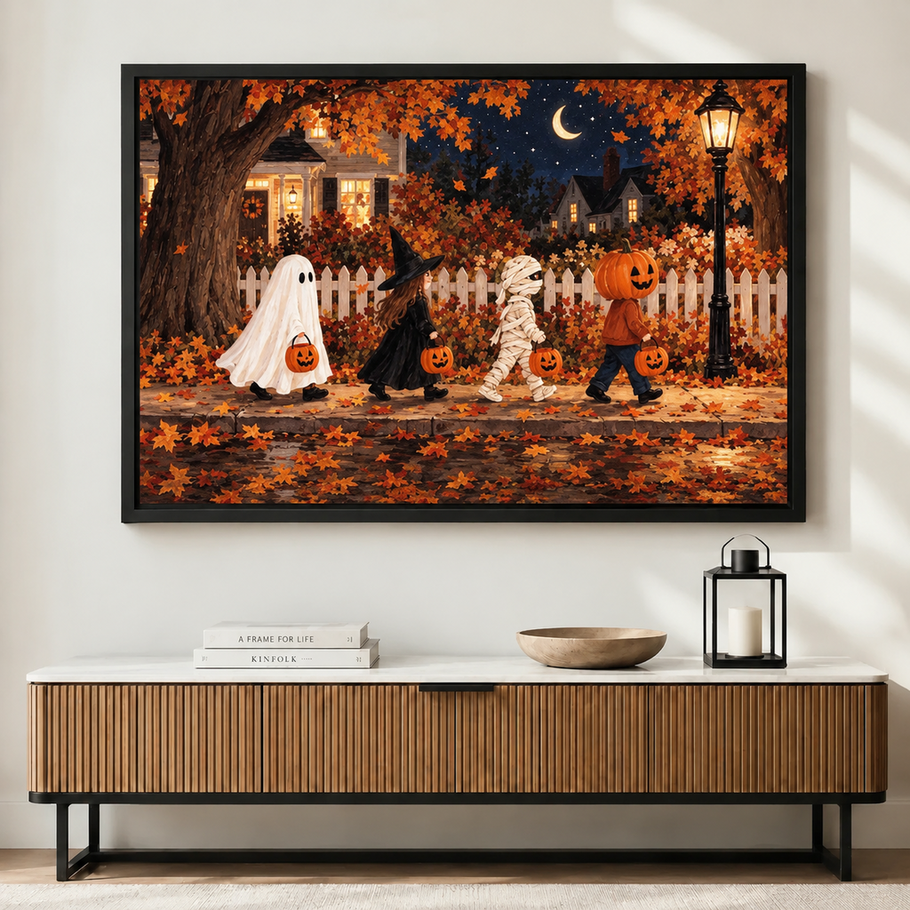 Halloween Night Kids Trick-or-Treat Street Canvas Art