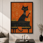 Jazz Cat Piano Martini Retro Canvas Wall Art