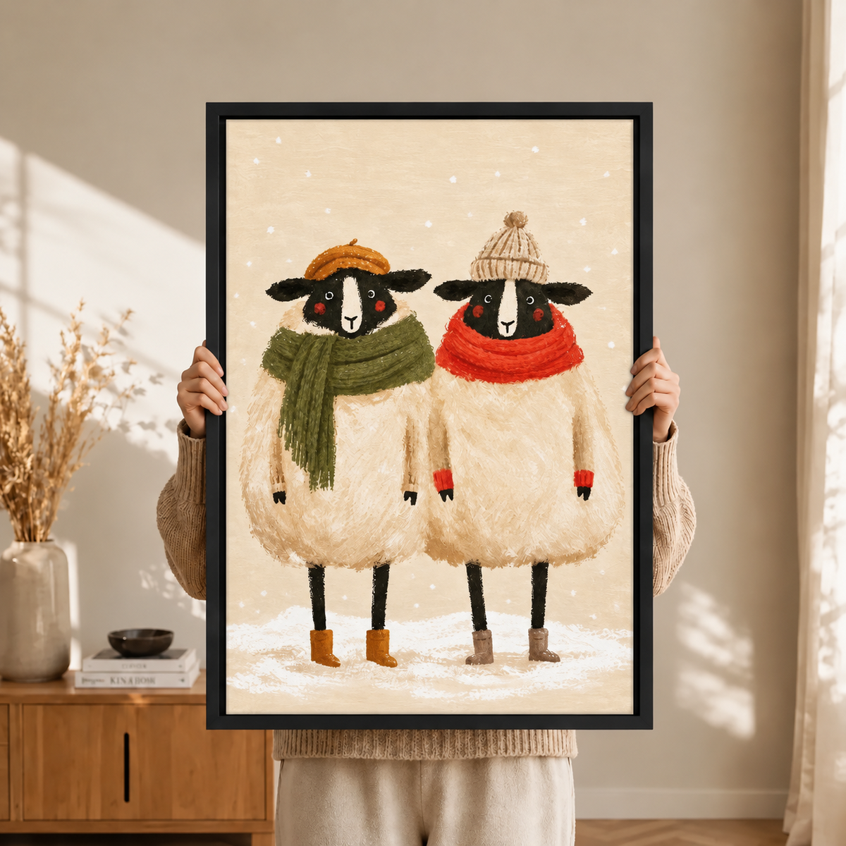 Winter Sheep Cozy Snowy Illustration Canvas Art