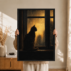 Moody Black Cat Rainy Window Canvas Art