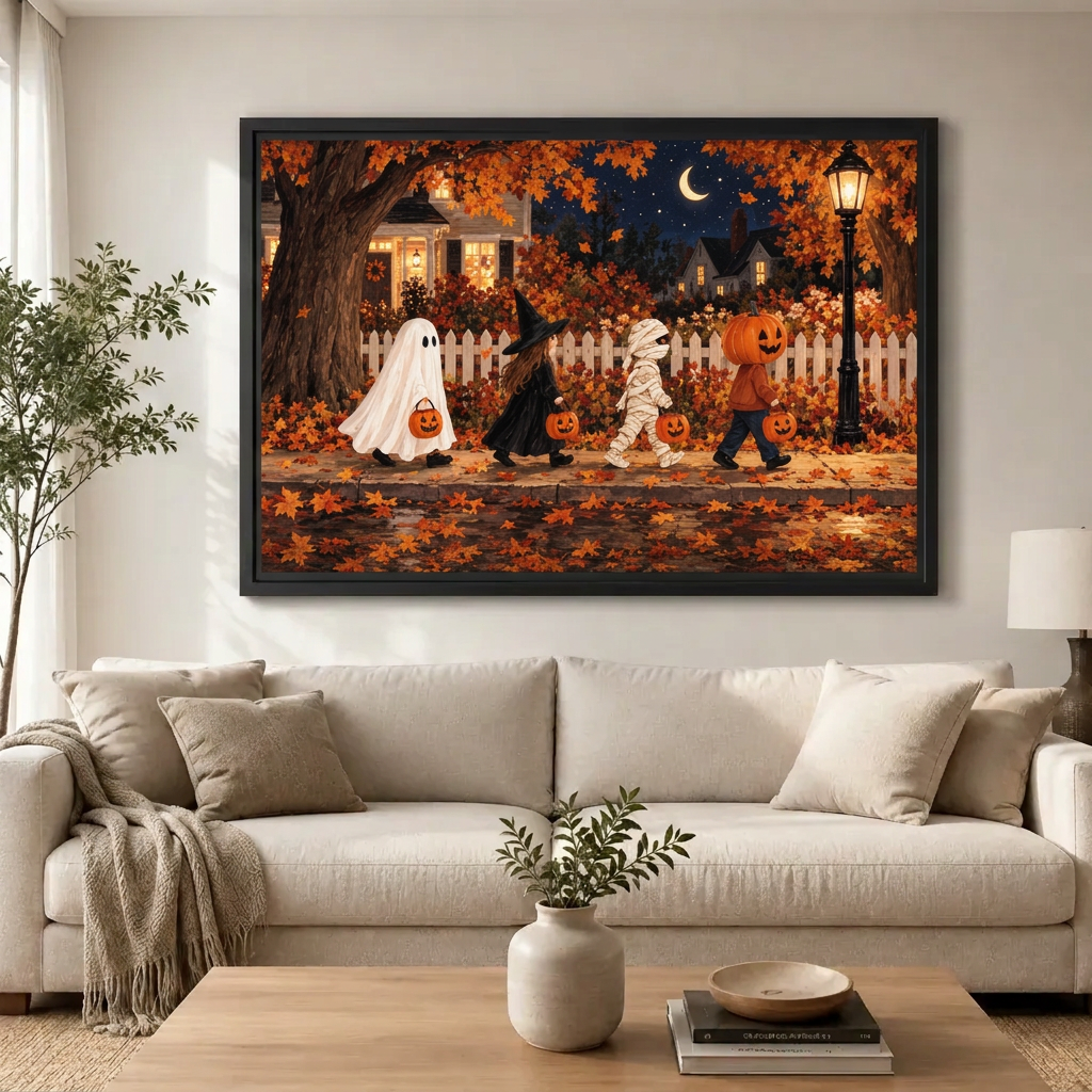 Halloween Night Kids Trick-or-Treat Street Canvas Art