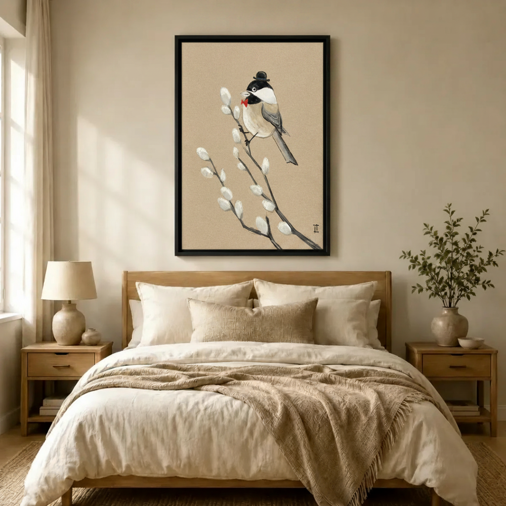 Dapper Bird Bowler Hat Whimsical Canvas Art