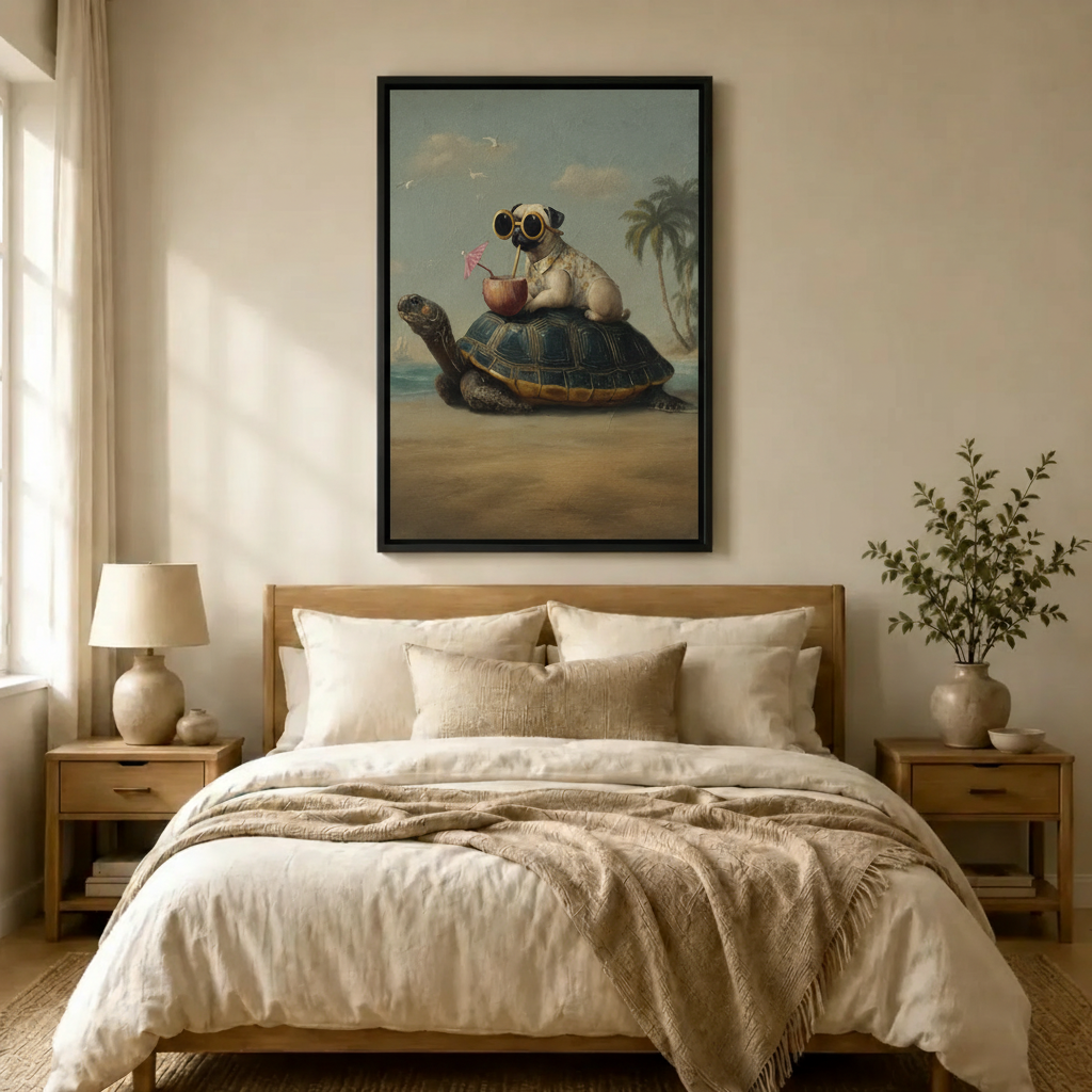 Vintage Pug on Turtle Beach Canvas Art