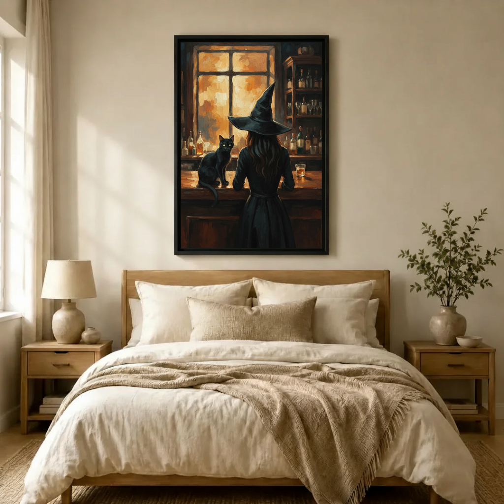 Gothic Witch Black Cat Bar Canvas Art