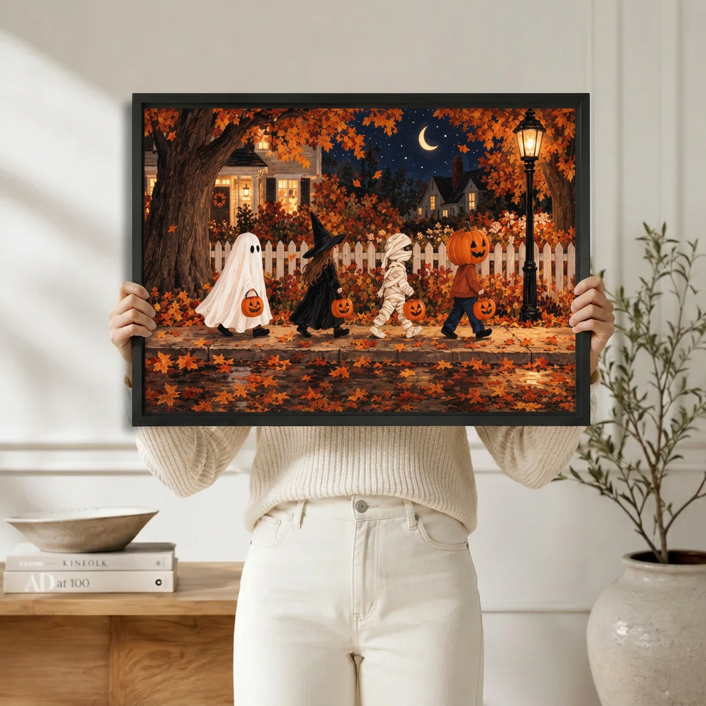 Halloween Night Kids Trick-or-Treat Street Canvas Art