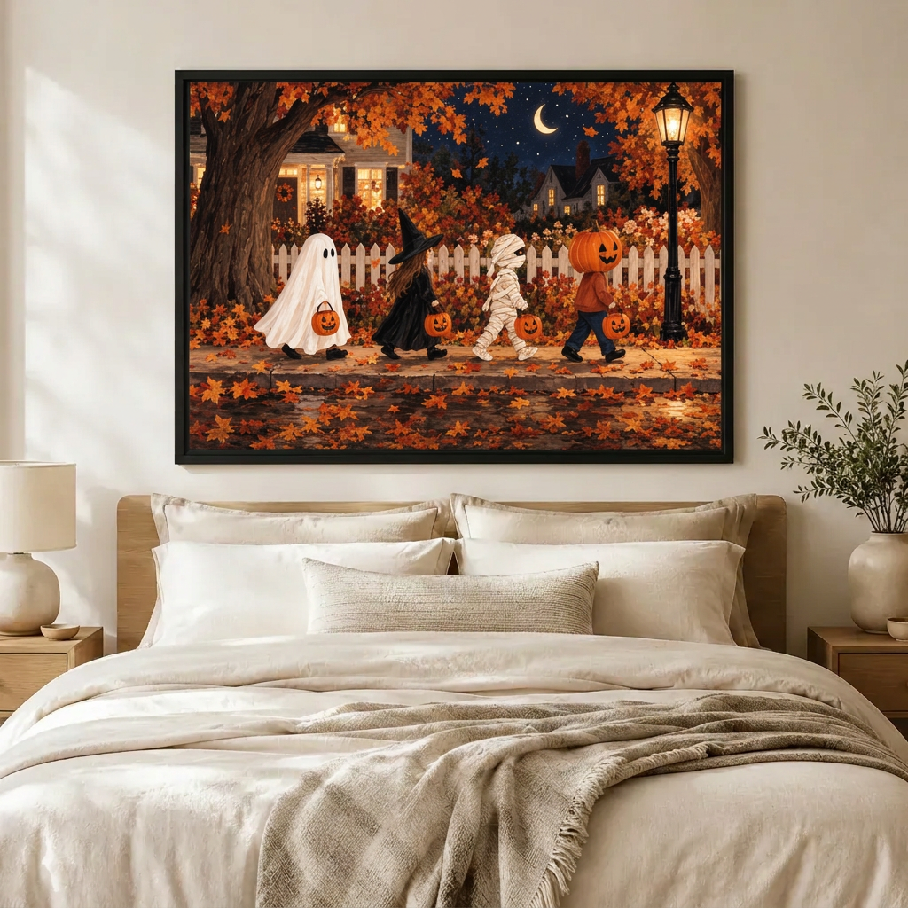 Halloween Night Kids Trick-or-Treat Street Canvas Art