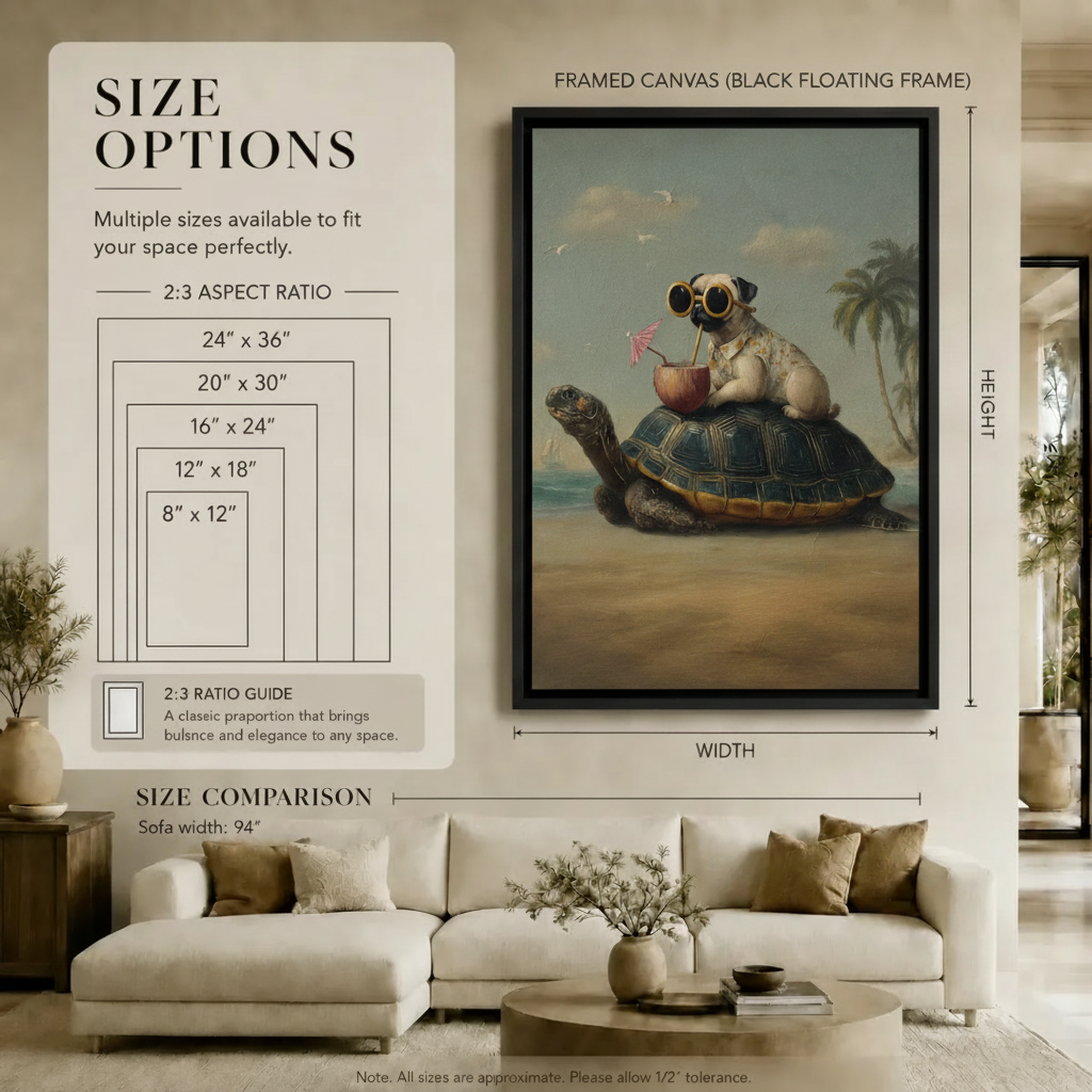 Vintage Pug on Turtle Beach Canvas Art