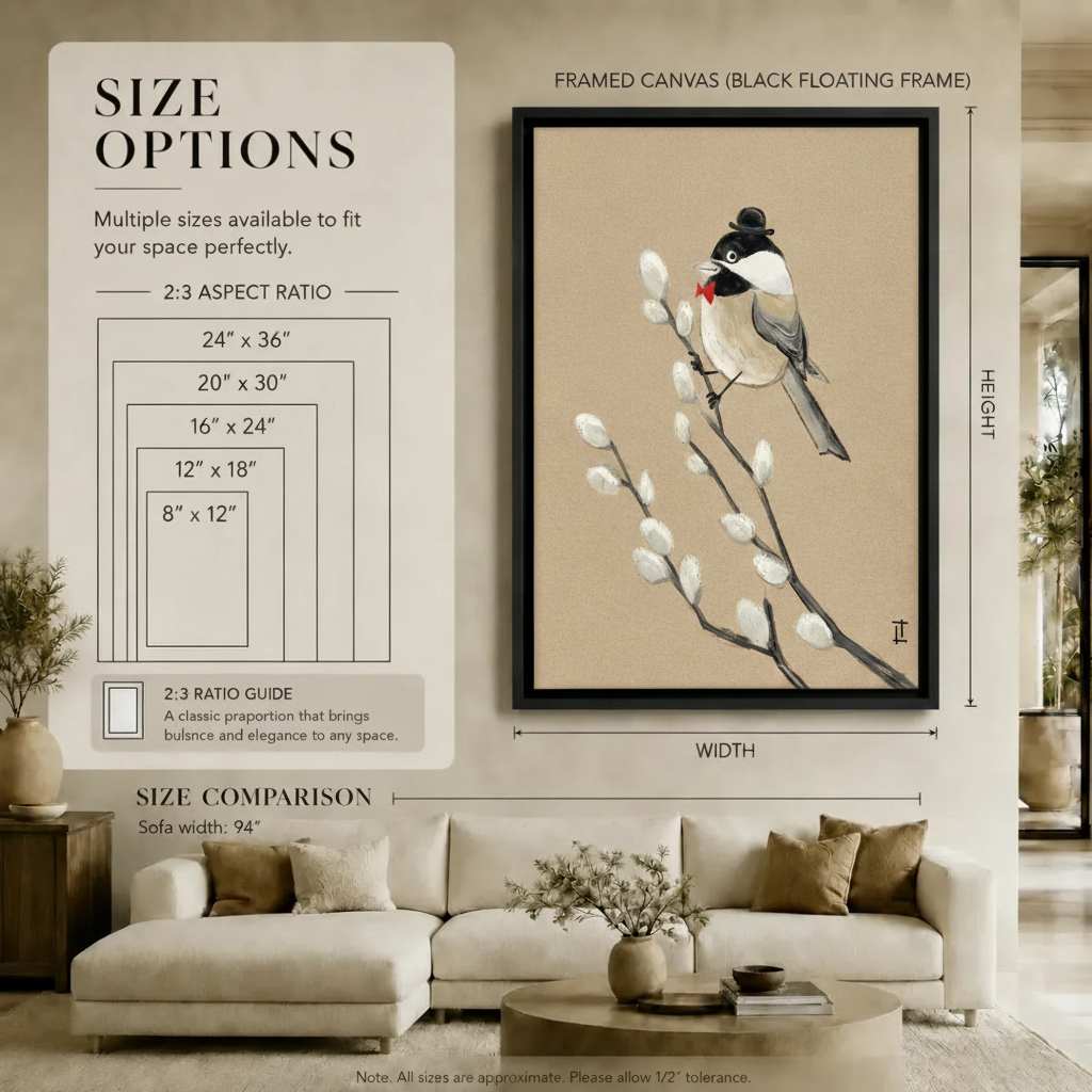 Dapper Bird Bowler Hat Whimsical Canvas Art