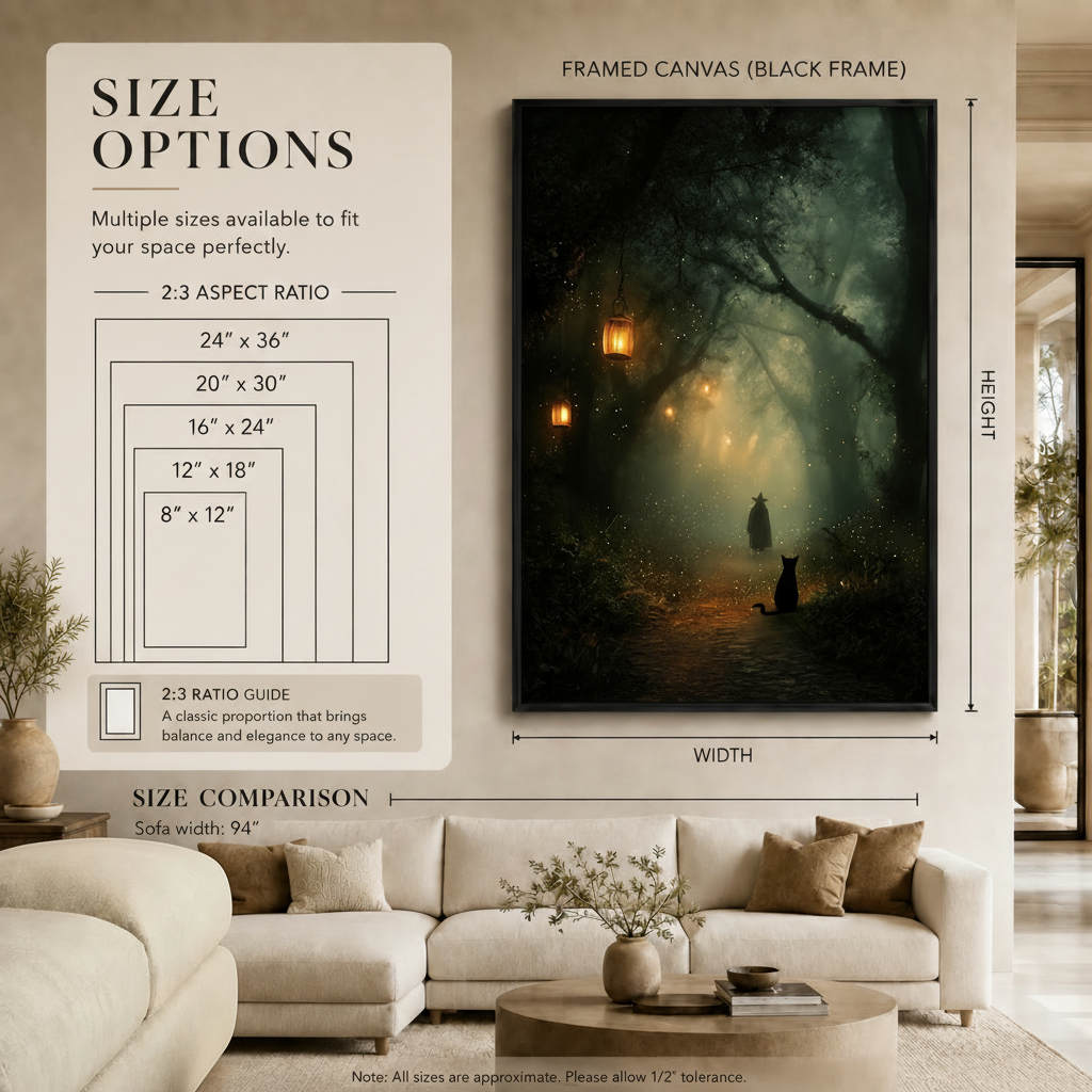 Witch & Black Cat Enchanted Forest Canvas Wall Art