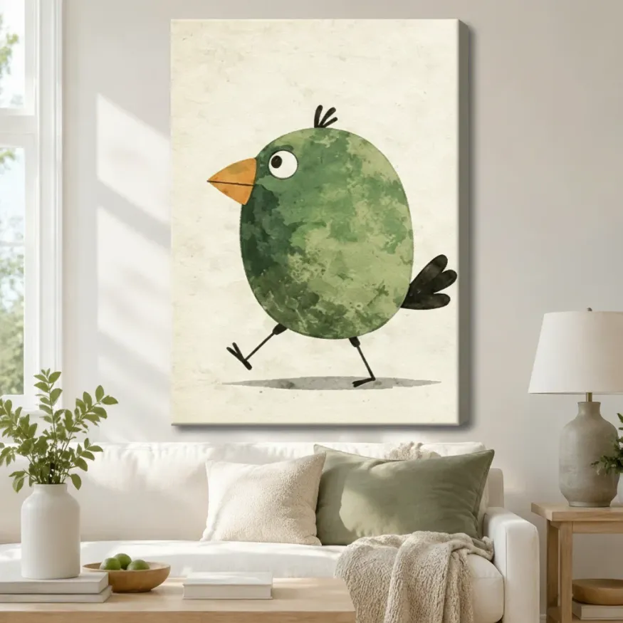 Cute Green Bird Minimalist Kids Wall Art Print