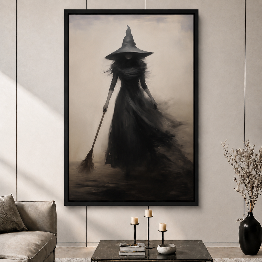 Gothic Witch Broom Dark Academia Canvas Print