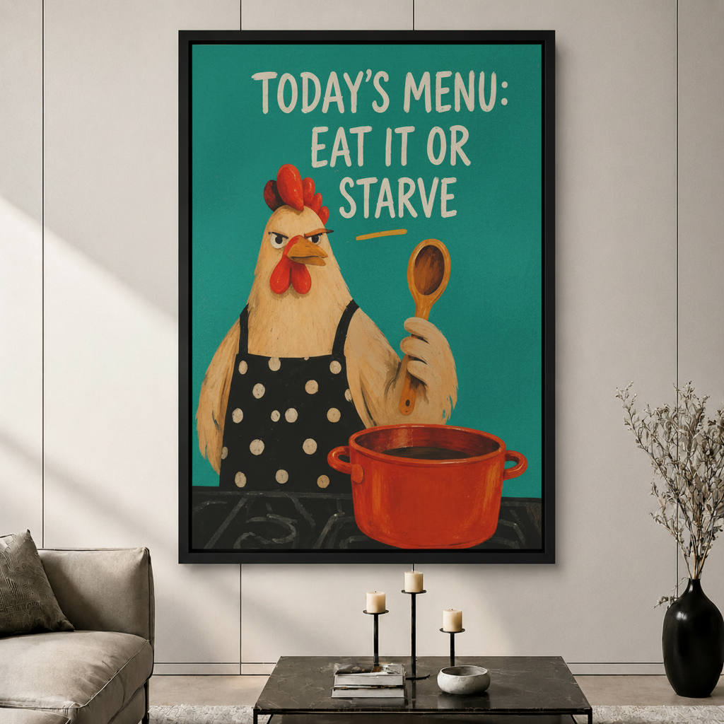 Funny Chicken Chef Kitchen Canvas Art