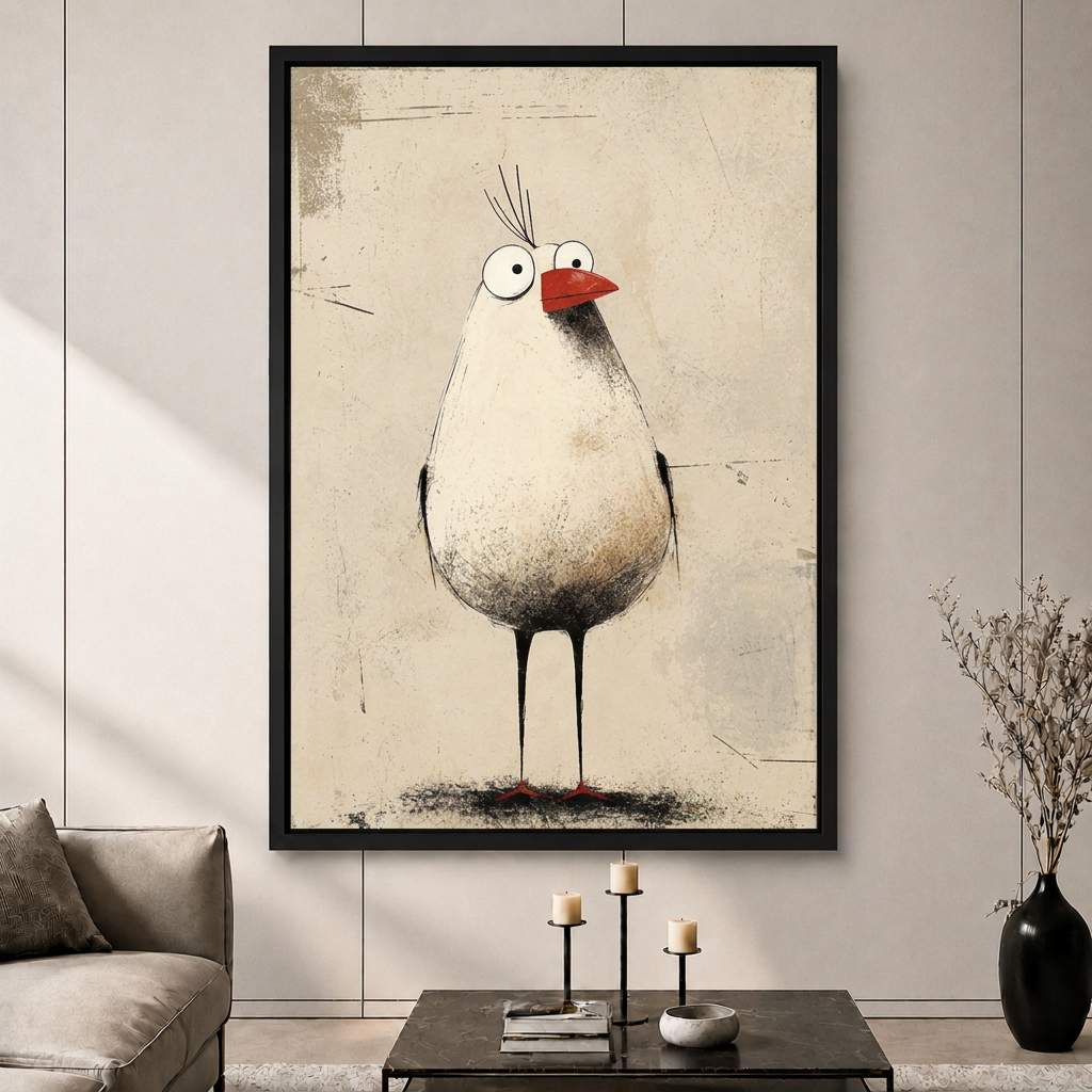 Quirky Bird Vintage Sketch Textured Canvas Art