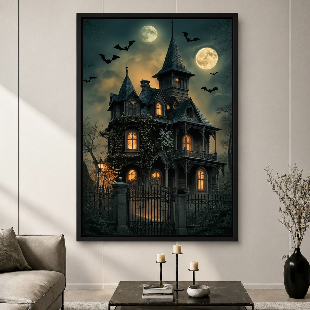Gothic Haunted Mansion Victorian Halloween Canvas Art