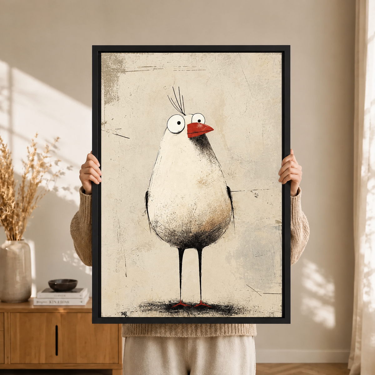 Quirky Bird Vintage Sketch Textured Canvas Art