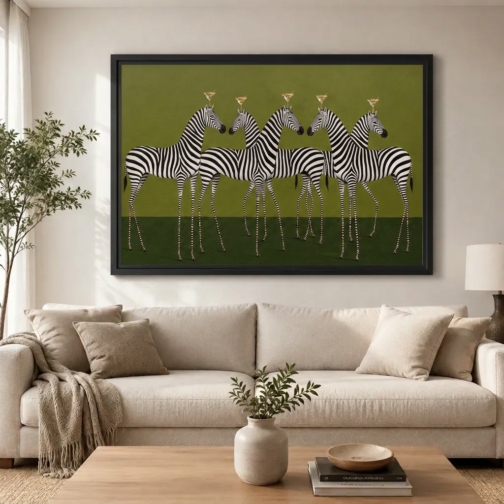 Whimsical Zebra Martini Party Canvas Wall Art