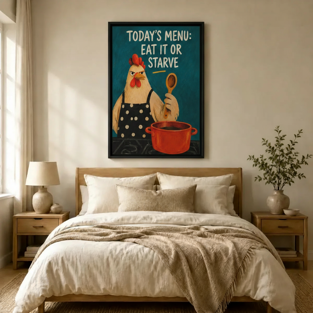 Funny Chicken Chef Kitchen Canvas Art