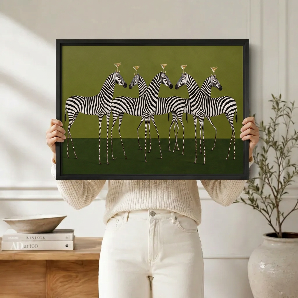 Whimsical Zebra Martini Party Canvas Wall Art
