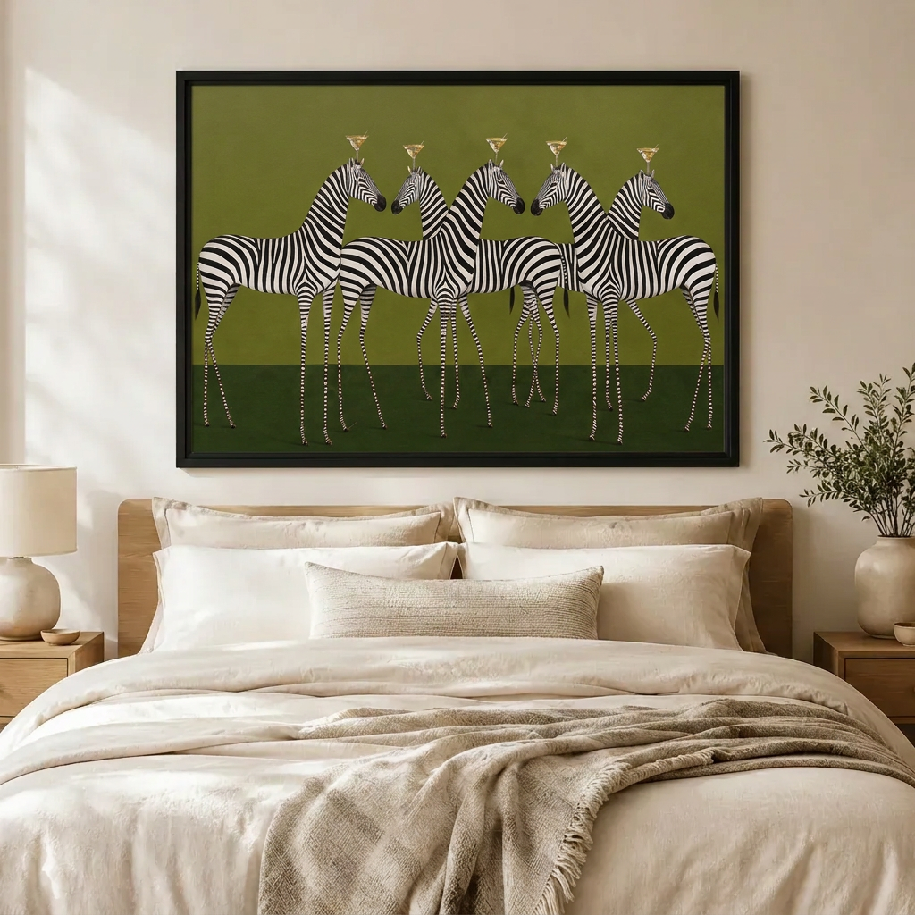 Whimsical Zebra Martini Party Canvas Wall Art