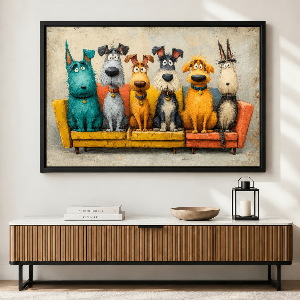 Colorful Cartoon Dogs Sofa Canvas Wall Art