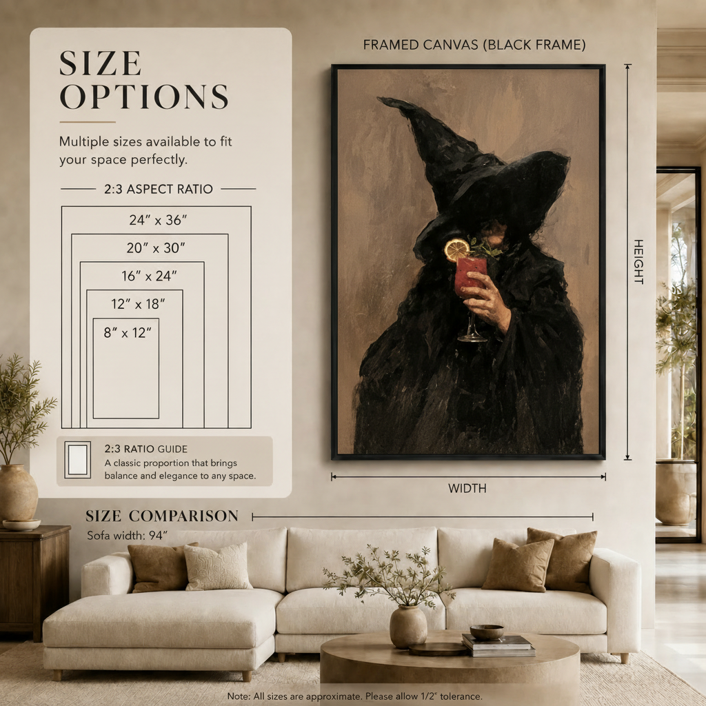 Witch with Cocktail Dark Academia Canvas Wall Art