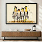 Whimsical Bird Quartet Folk Art Canvas Print