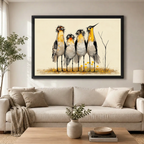 Whimsical Bird Quartet Folk Art Canvas Print
