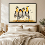 Whimsical Bird Quartet Folk Art Canvas Print