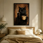 Black Cat Coffee Cigarette Dark Portrait Canvas Art