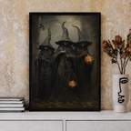 Three Witches Pumpkin Lantern Dark Gothic Canvas