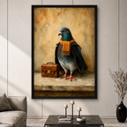 The Travelling Pigeon Canvas Art | Dapper Bird with Suitcase Wall Decor