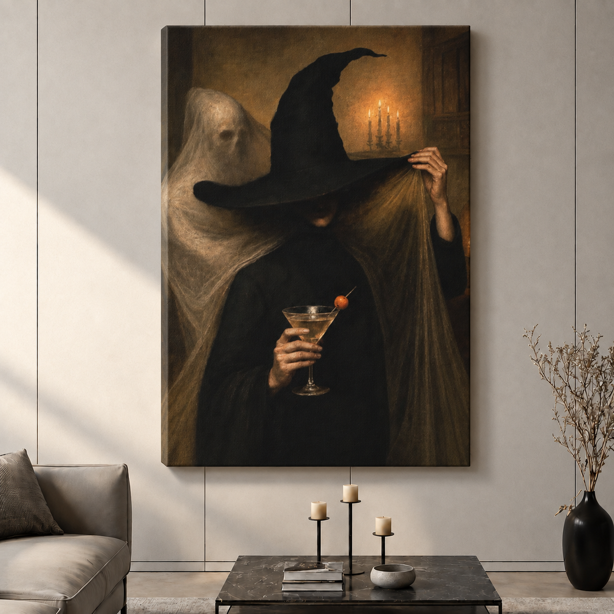 Witch Martini Ghost Candlelight Dark Wall Decor
