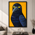 Grumpy Crow Yellow Eyes Bold Orange Expressionist Wall Art