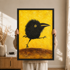 The Strut Canvas Art | Scrappy Black Crow Bold Yellow Expressionist Impasto Oil Painting Wall Decor