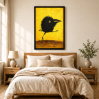 The Strut Canvas Art | Scrappy Black Crow Bold Yellow Expressionist Impasto Oil Painting Wall Decor